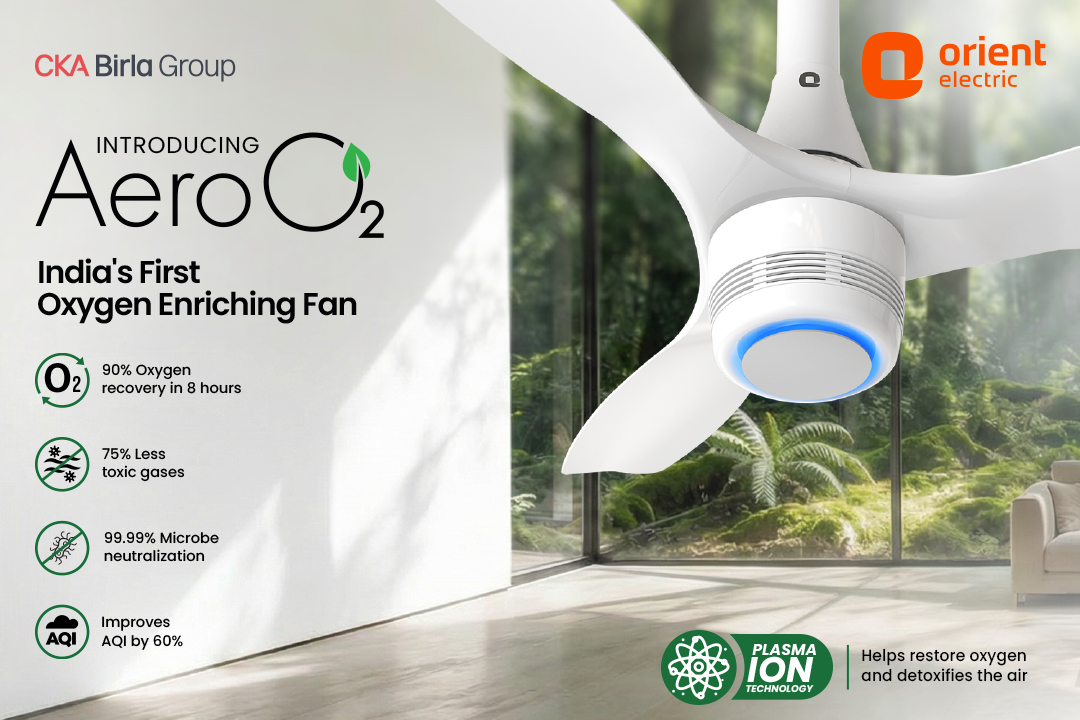 O2 Ceiling Drop Orient Electric Unveils India’s First Oxygen-Enriching Ceiling Fan ...